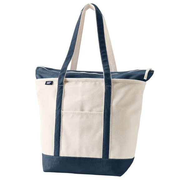 Lands End Large 5 Pocket Zip Top Long Handle Canvas Boat Tote Bag Radiant Navy - Picture 1 of 3